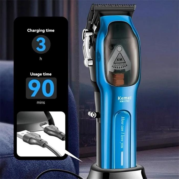 KEMEI 1763 Alat Cukur Rambut Mesin Cukuran 9000 RPM KM 1763 Biru Hitam Hair Clipper 1763 Mesin Cukur Rambut 9000RPM