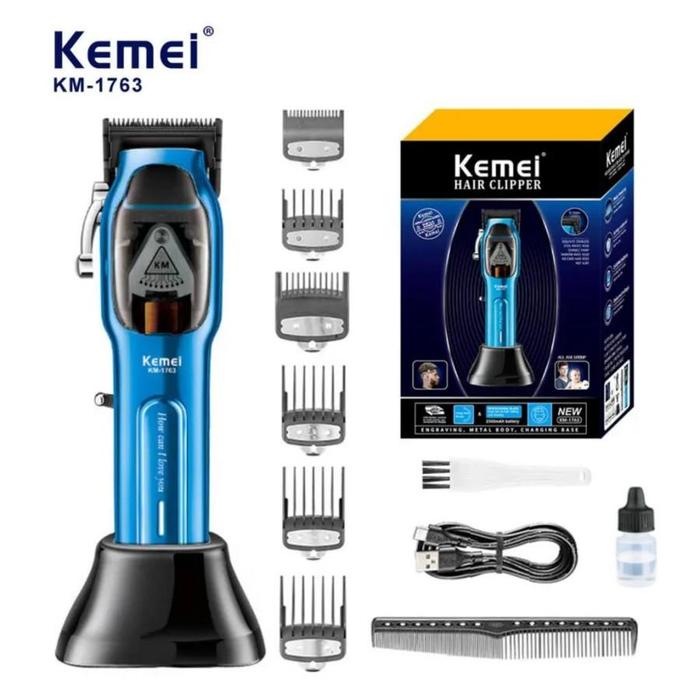 KEMEI 1763 Alat Cukur Rambut Mesin Cukuran 9000 RPM KM 1763 Biru Hitam Hair Clipper 1763 Mesin Cukur Rambut 9000RPM