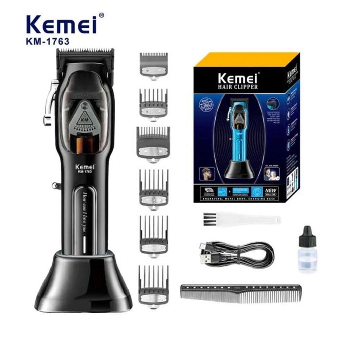 KEMEI 1763 Alat Cukur Rambut Mesin Cukuran 9000 RPM KM 1763 Biru Hitam Hair Clipper 1763 Mesin Cukur Rambut 9000RPM