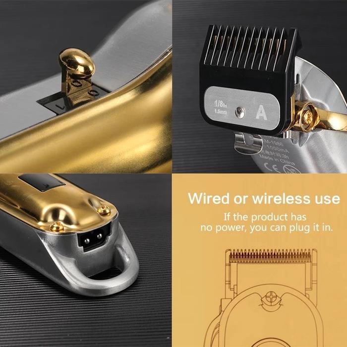 KEMEI 1986 Alat Cukur Listrik Kemei 1986 Gold Bisa Cas Full Metal KM-1986 Professional Clipper Mesin Rambut KM1986 Gold Mesin Cukur Rambut Elektrik