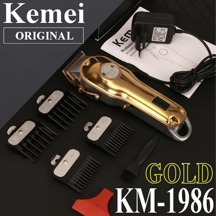 KEMEI 1986 Alat Cukur Listrik Kemei 1986 Gold Bisa Cas Full Metal KM-1986 Professional Clipper Mesin Rambut KM1986 Gold Mesin Cukur Rambut Elektrik