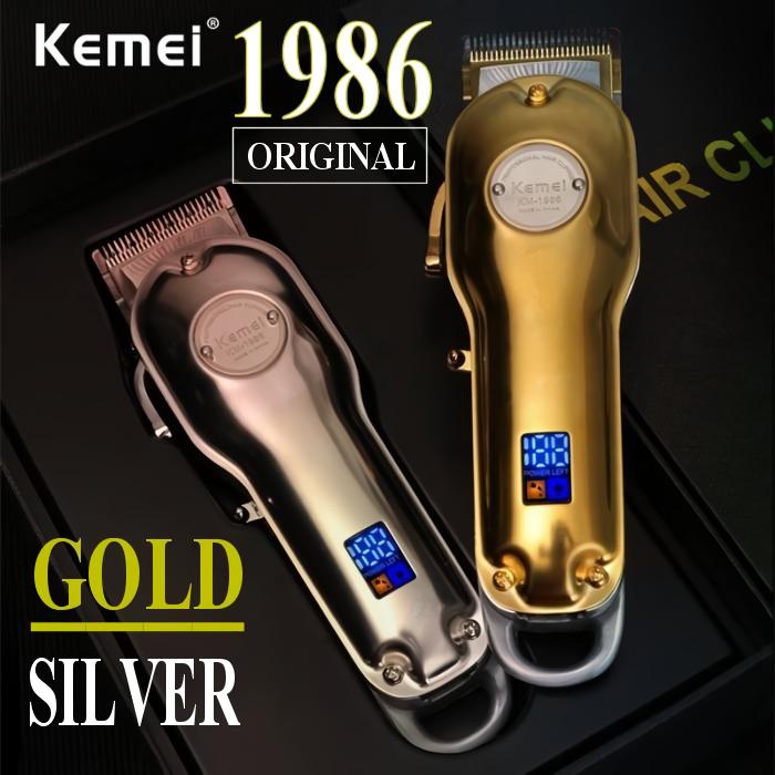 KEMEI 1986 Alat Cukur Listrik Kemei 1986 Gold Bisa Cas Full Metal KM-1986 Professional Clipper Mesin Rambut KM1986 Gold Mesin Cukur Rambut Elektrik