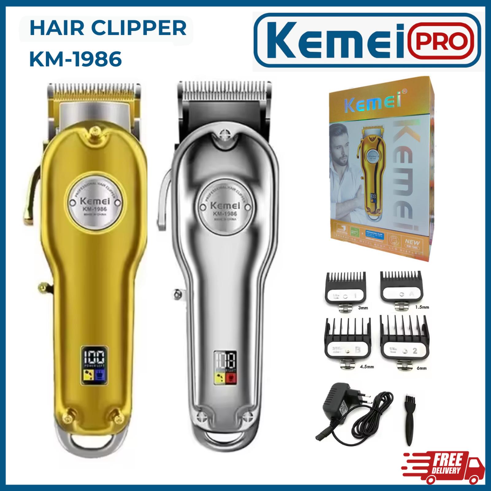 KEMEI 1986 Alat Cukur Listrik Kemei 1986 Gold Bisa Cas Full Metal KM-1986 Professional Clipper Mesin Rambut KM1986 Gold 