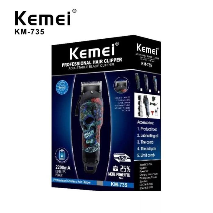 KEMEI 735 Alat Cukur Rambut Kemei 735 Hair Clipper Electric Rechargeable KM735 Mesin Cukur Rambut KEMEI KM 735 Elektrik Kumis Rambut Jenggot