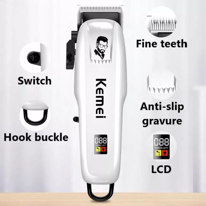 KEMEI PG809A Alat Cukur Rambut Kemei PG809A Putih Kabel USB Charge KM PG 809A Rechargeable Hair Clipper Mesin Rambut PG809A 809APG Putih LED Indikator Angka Mes