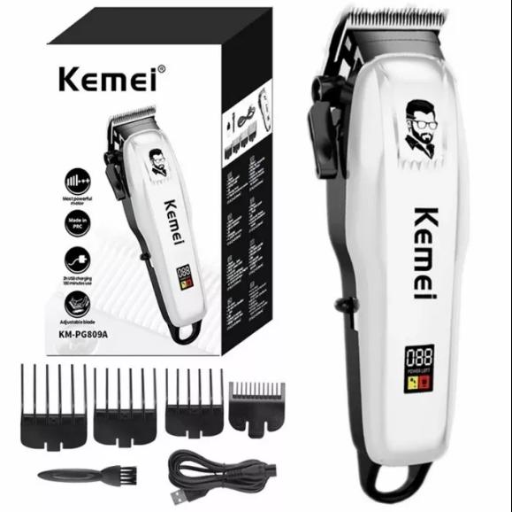 KEMEI PG809A Alat Cukur Rambut Kemei PG809A Putih Kabel USB Charge KM PG 809A Rechargeable Hair Clipper Mesin Rambut PG809A 809APG Putih LED Indikator Angka Mes