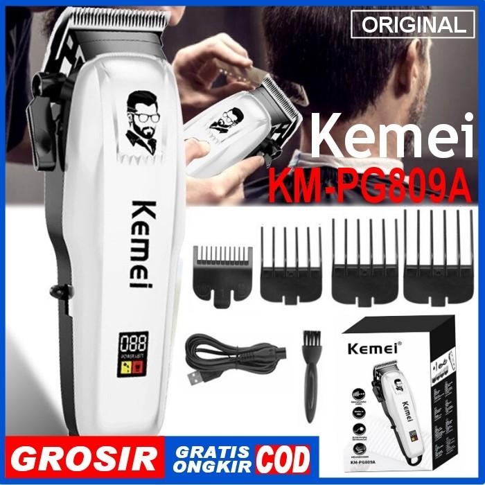 KEMEI PG809A Alat Cukur Rambut Kemei PG809A Putih Kabel USB Charge KM PG 809A Rechargeable Hair Clipper Mesin Rambut PG809A 809APG Putih LED Indikator Angka Mes