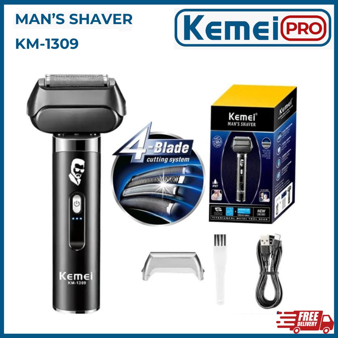 KEMEI 1309 Alat Cukur Rambut Kemei Kumis Jenggot Brewok Jambang KM-1309 Mesin Cukuran KM1309 Floating Blade 4 Pisau Anti