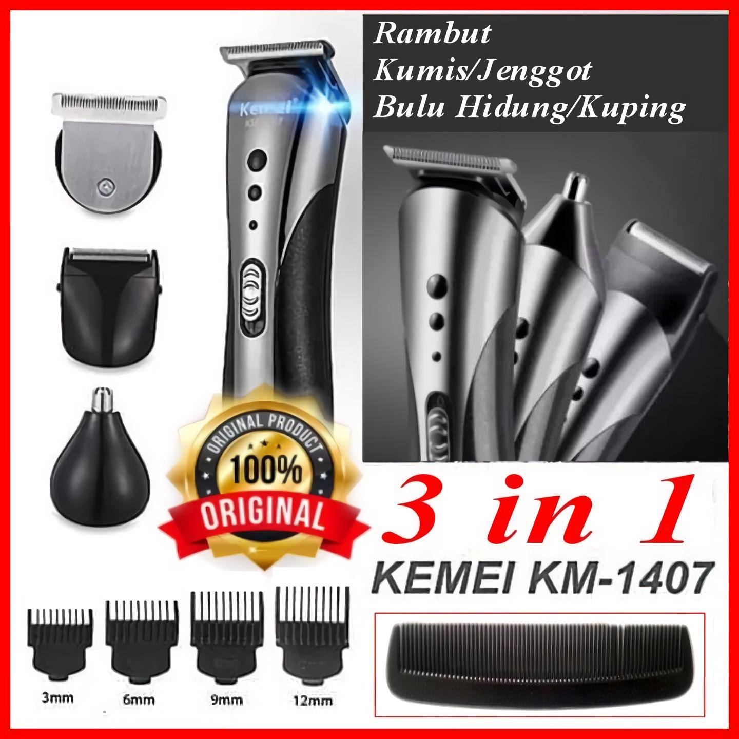 (Bisa COD) Alat Cukur Rambut Kemei 1407 3 in 1 Rechargeable Hair Clipper Trimmer Cukuran Kemei KM-1407 KM1407