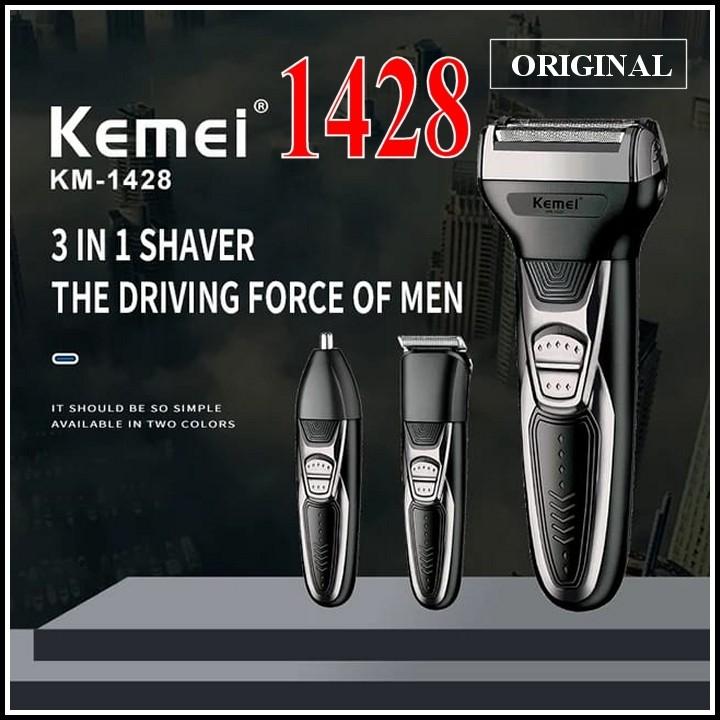 KEMEI KM 1428 Alat Cukur Rambut 3 in 1 Shaver Kemei Kumis Jenggot KM1428 KM-1428 Multifungsi Rechargeable