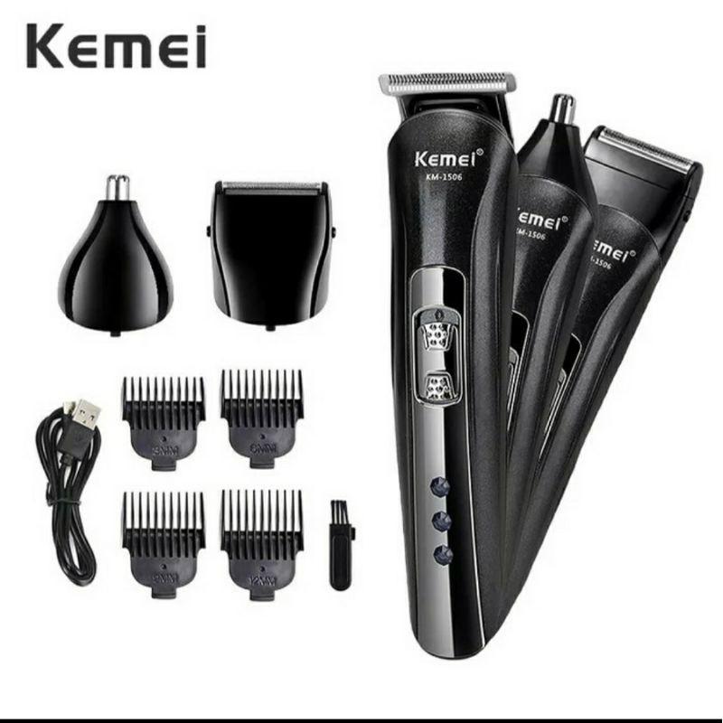 (Bisa COD) Alat Cukur Rambut Kemei 1506 Cukuran Multifungsi 3 in 1 Kumis Jenggot Bulu Hidung 3 in 1 Multifunction Rechar