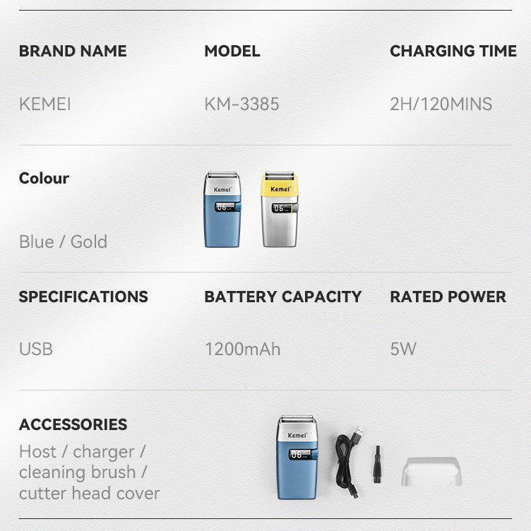 (Bisa COD) Shaver KEMEI 3385 Cukuran Kumis Alat Cukur Jenggot Razor Botak Cukuran Kemei KM-3385 Rechargeable ShaverKM338