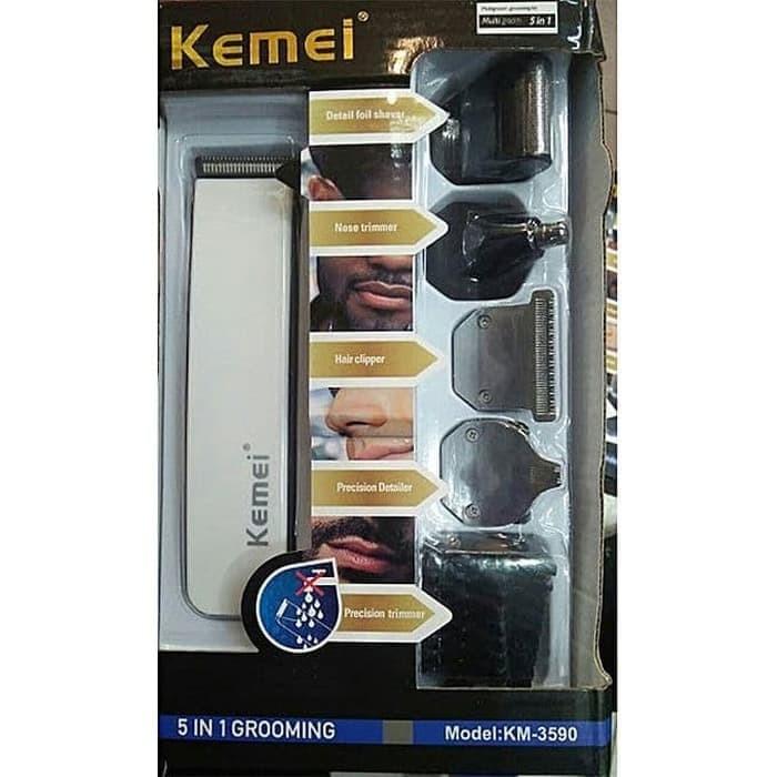 KEMEI 3590 Alat Cukur Rambut KM3590 Grooming Kit Hair Clipper 5 in1 Mesin Cukur Rambut Multifungsi KM-3590 Alat Ukir Ram