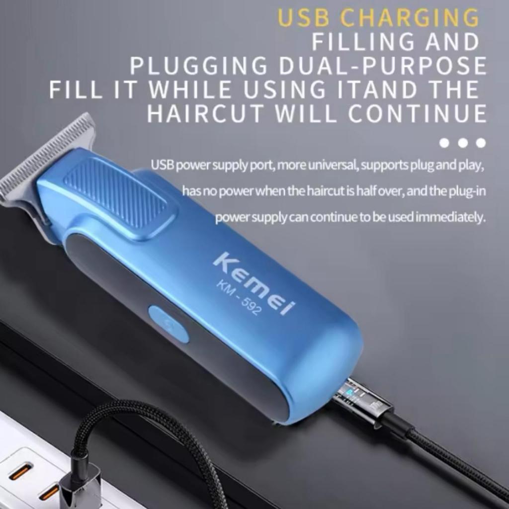 Alat Cukur Rambut Kemei KM-592 Electric Hair Clipper Mini Portable Hair Trimmer Rechargeable Cutting Machine Beard Barbe