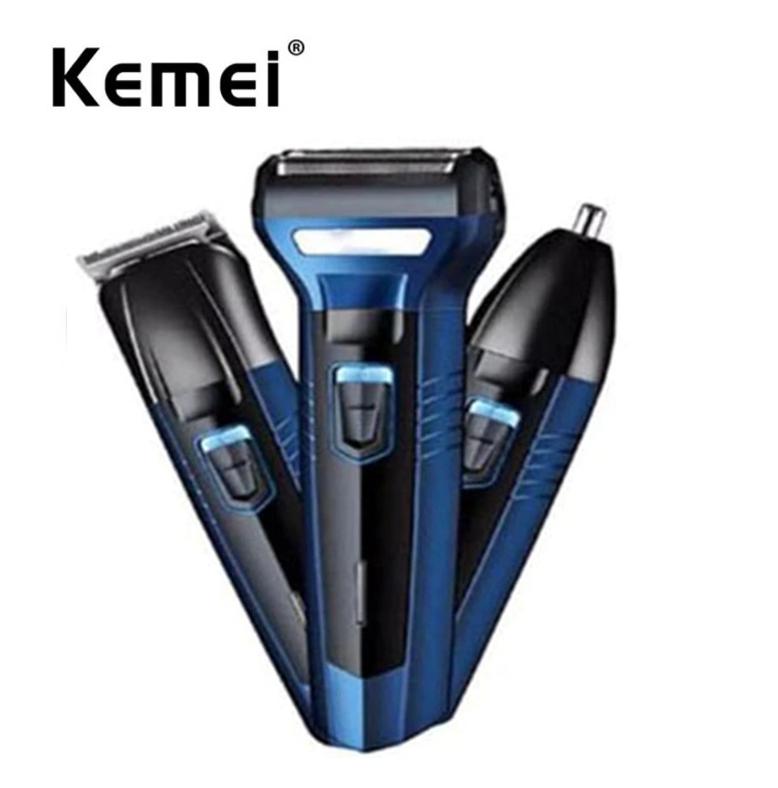 KEMEI 6330 Alat Cukur Rambut Jenggot Kumis Bulu Hidung Kemei KM-6330 3 in 1 Biru 3 Kepala Cukuran Multifungsi KM6330 Mes