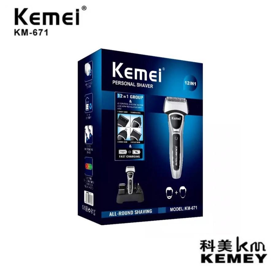 (Bisa COD) Kemei KM 671 Original Cukur Cukuran Shaver Trimmer 5 in 1 KM671 Grooming Kit KM-671