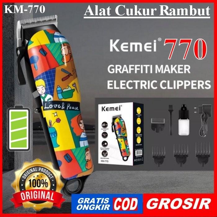 (Bisa COD) Kemei 770 Grafiti Original Alat Cukur Rambut Hair Clipper KM-770 KM770