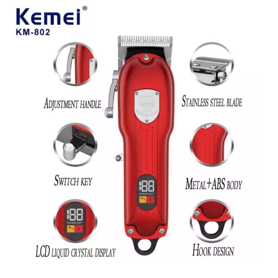 KEMEI 802 Alat Cukur Rambut Kemei KM802 Hair Clipper Taper Professional Cukuran KM 802 Merah / Kuning KM-802