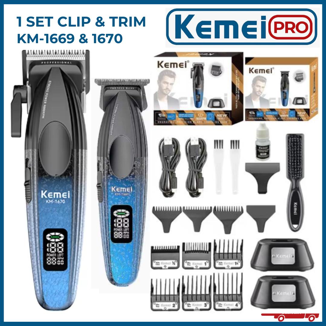 Alat Cukur Rambut Kemei KM-1669 KM 1670 SET Clipper Trimmer Hair Clipper Trimmer Electric Professional 9000 RPM Haircut 