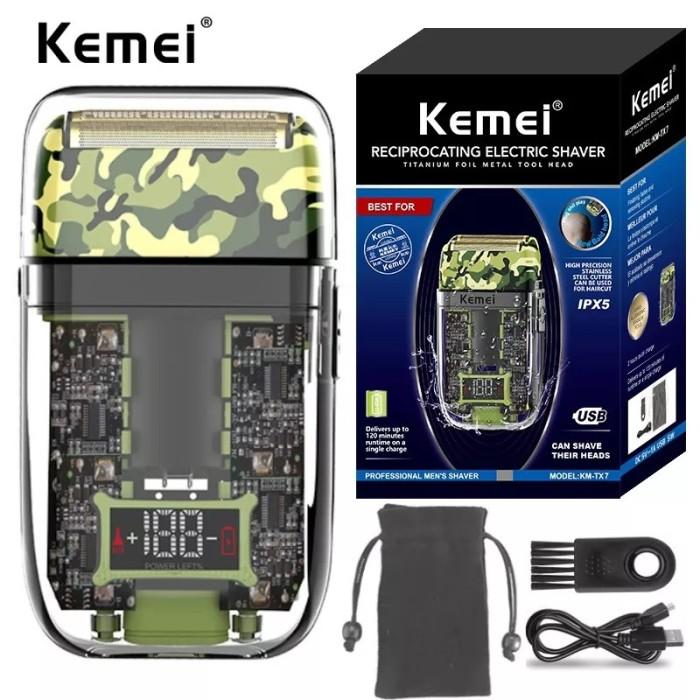 (Bisa COD) Shaver Kemei TX7 Alat Cukur Jenggot Professional Shaver Army Rechargeable Cordless Shaver Mesin Cukuran KMTX7